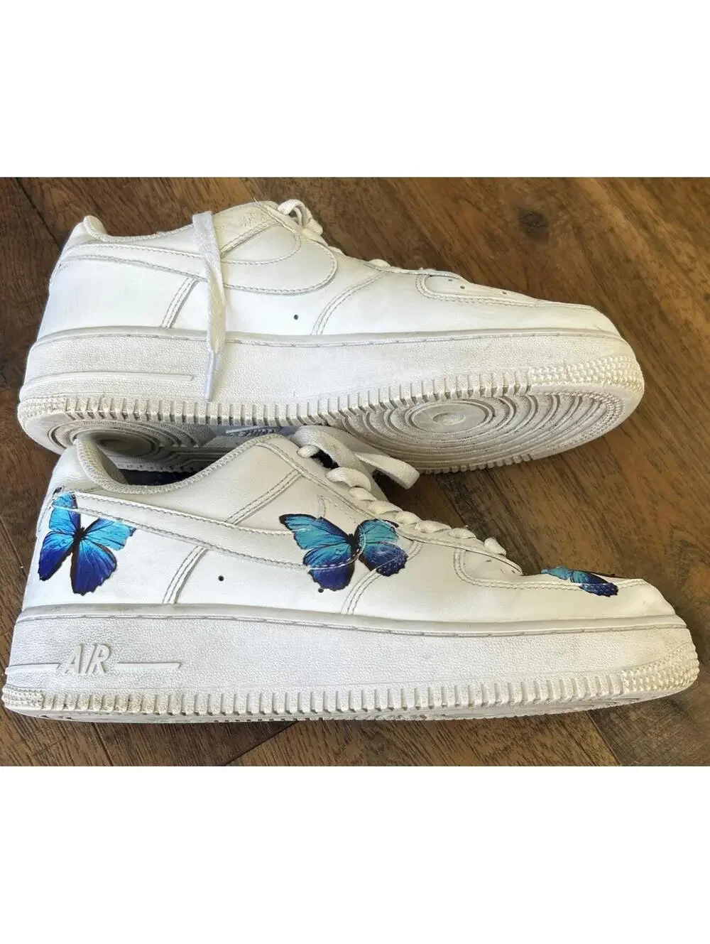 Nike Womens Sz 7 Air Force 1 Low Custom Blue Butterfly White Sneakers DD8959-100 - Picture 10 of 12